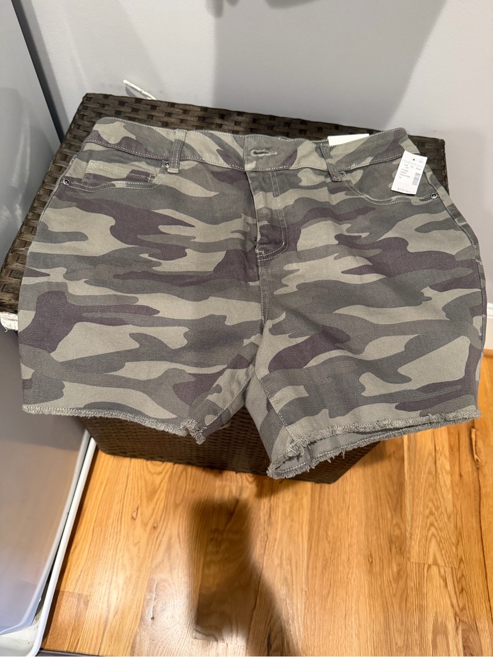 Maurices Olive & Gray Camo Cutoff Jean Shorts